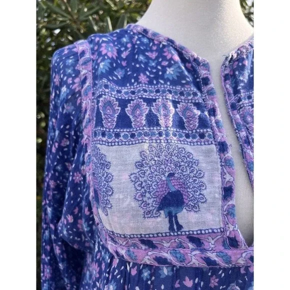 Vintage 70's India Blouse Tunic Peacock Boho Hippie Top Lightweight Geeta - Picture 3 of 13